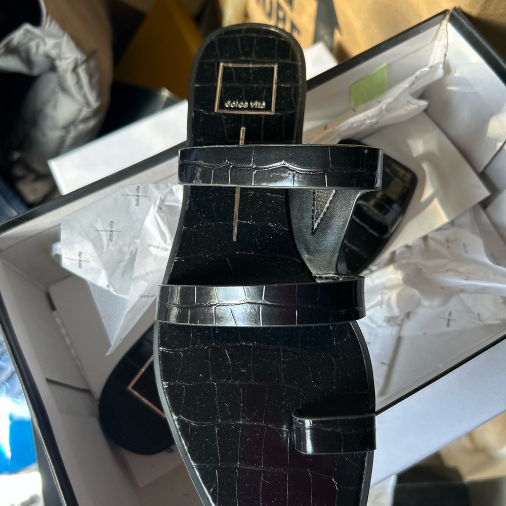 Dolce Vita Black Croc-Embossed Sandals